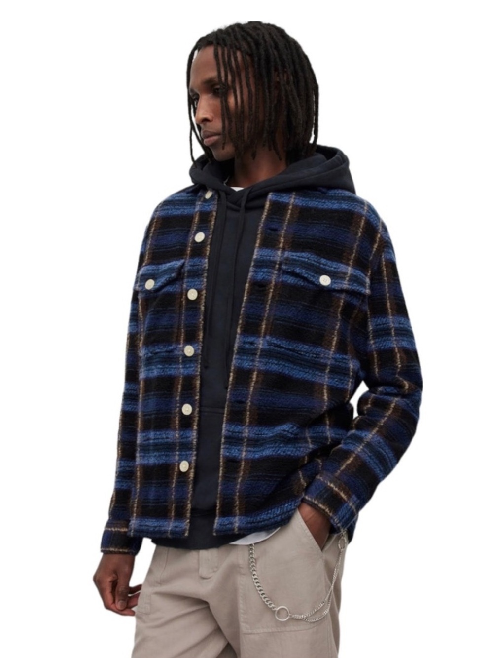 ALLSAINTS Voss Textured Check Relaxed Fit Shirt Jacket